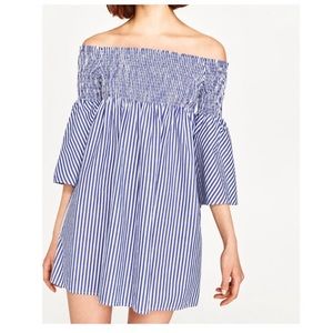 Zara off the shoulder striped dress